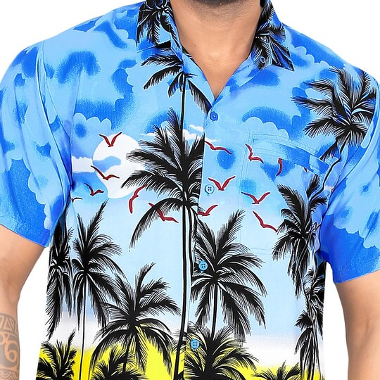 Spread Collar Palm Tree Button Down Hawaiian Shirt