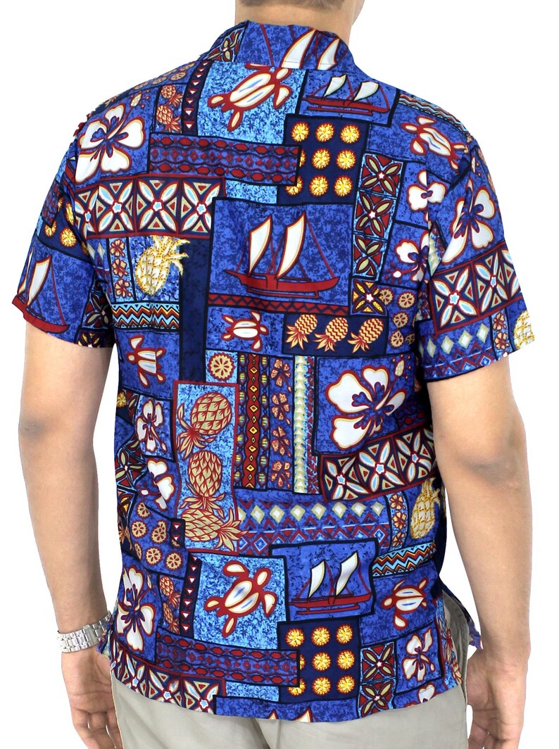 La Leela Likre Tropical Printed Beach Swim Hawaiian Camp Shirt Blue For Men/'s