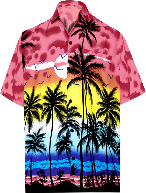 La Leela Bright Red Palm Tree Printed Likre Beachwear Hawaiian - Etsy
