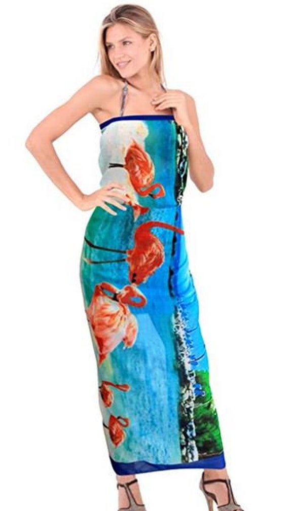 LA LEELA Rayon Swimsuit Cover Up Long Beach Sarong Printed 