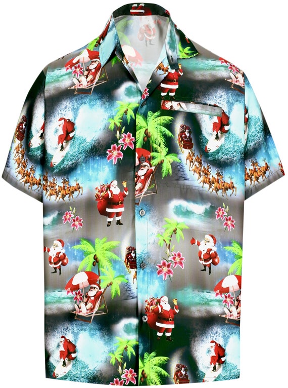 HAPPY BAY Santa Claus 3D Christmas Tree Blouse Button Down Beach Wear Shirt HAPPY BAY Santa Claus 3D Christmas Tree Blouse Button Down Beach Wear Shirt