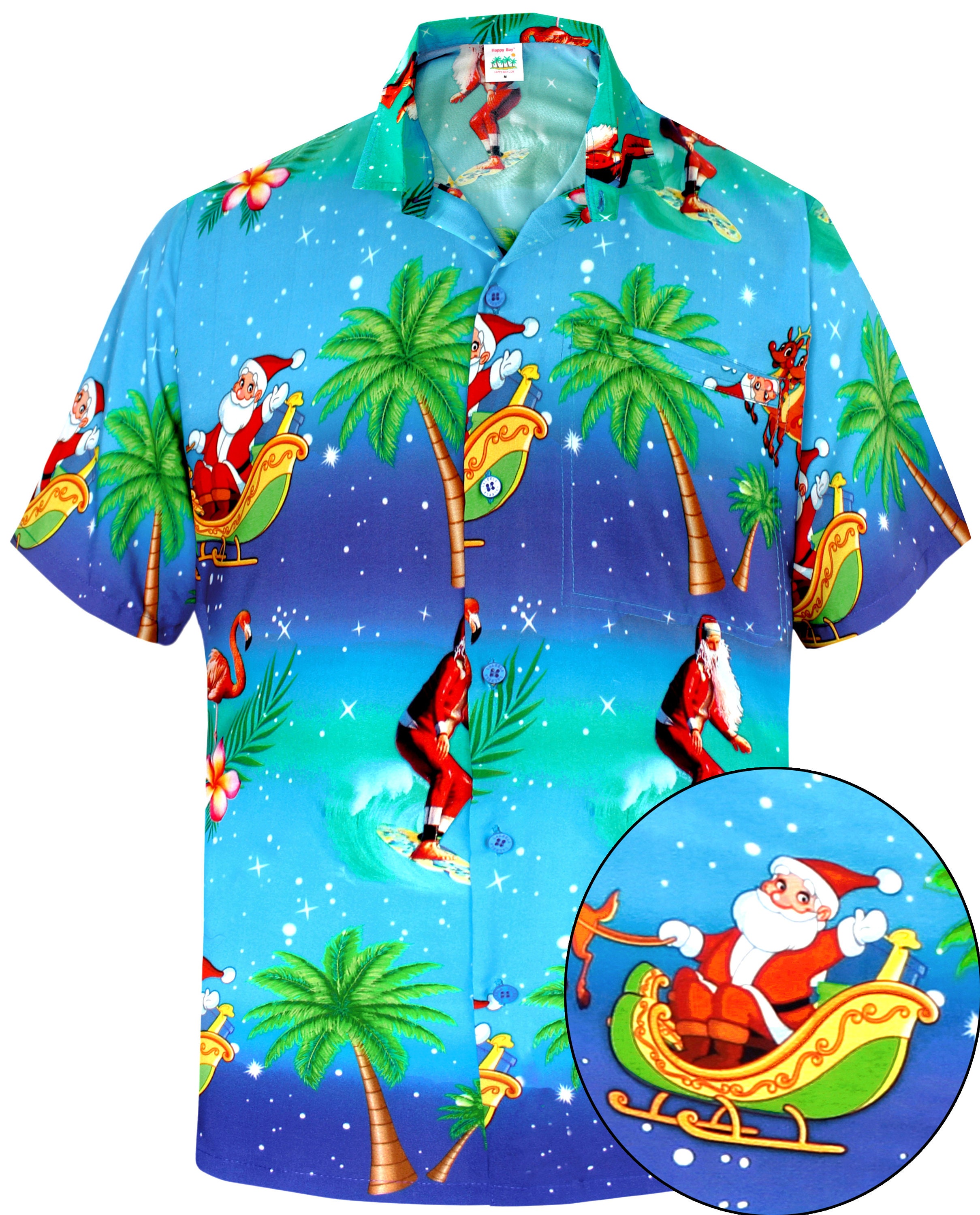 HAPPY BAY Santa Claus 3D Christmas Tree Blouse Button Down Beach Wear Shirt HAPPY BAY Santa Claus 3D Christmas Tree Blouse Button Down Beach Wear Shirt