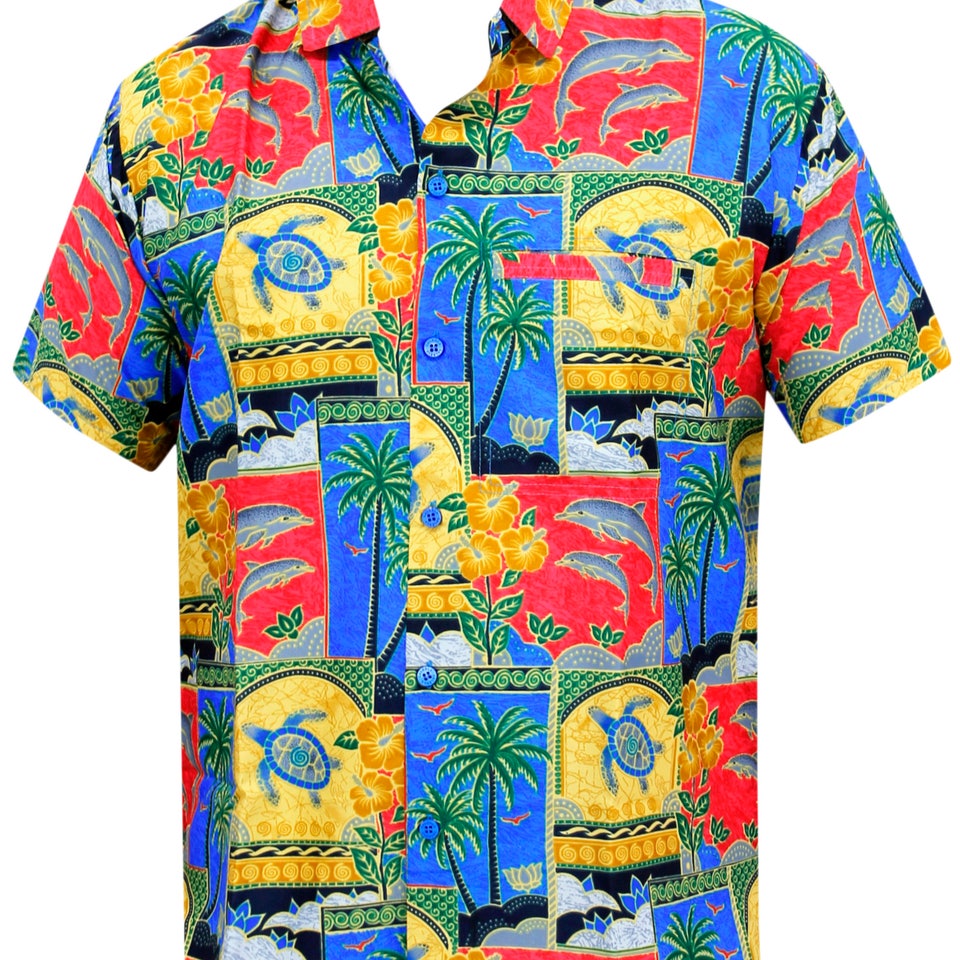 Red Tropical Printed Aloha Swim Hawaiian Beach Camp Shirt