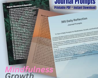 Diario de reflexión diaria 365 / PDF imprimible / Ideas para la atención plena y la gratitud / Descarga digital instantánea