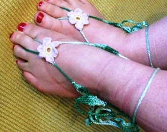 Barefoot sandals cute flowers and leaves PDF Pattern instant download