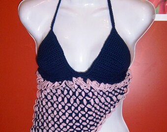 Gorgeous Handmade Designer Crochet Asymetric Top, ONE OF A KIND