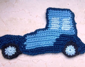 Blue Car Large Applique Crochet PDF Pattern instant download
