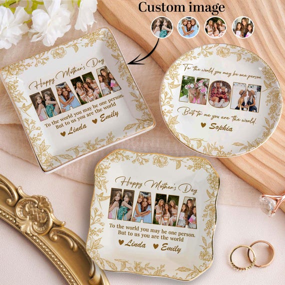 Custom Photo MAMA Happy Mother's Day To My World Jewelry Dish, Personalized Mom Photo Ring Dish, Gift for Mother Grandma, Photo Trinket Dish