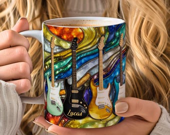 Personalized 3D effect Electric Guitar Coffee Mug with Name, Gift For Music Lovers, Custom Guitarist Gift, Rock Music Mug