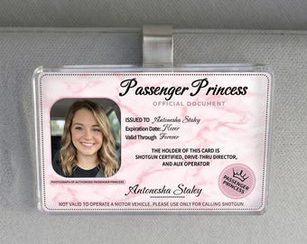 Personalized Passenger Princess Car Visor Clip, Custom Photo & Name Car ID Badge, Funny Car Accessory Girlfriend Gift Shotgun Rider Document