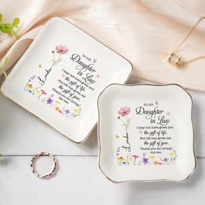 Personalized To My Daughter In Law Ceramic Jewelry Dish, Custom Wedding Ring Dish Gift For Daughter In Law, Gift From Mother In Law