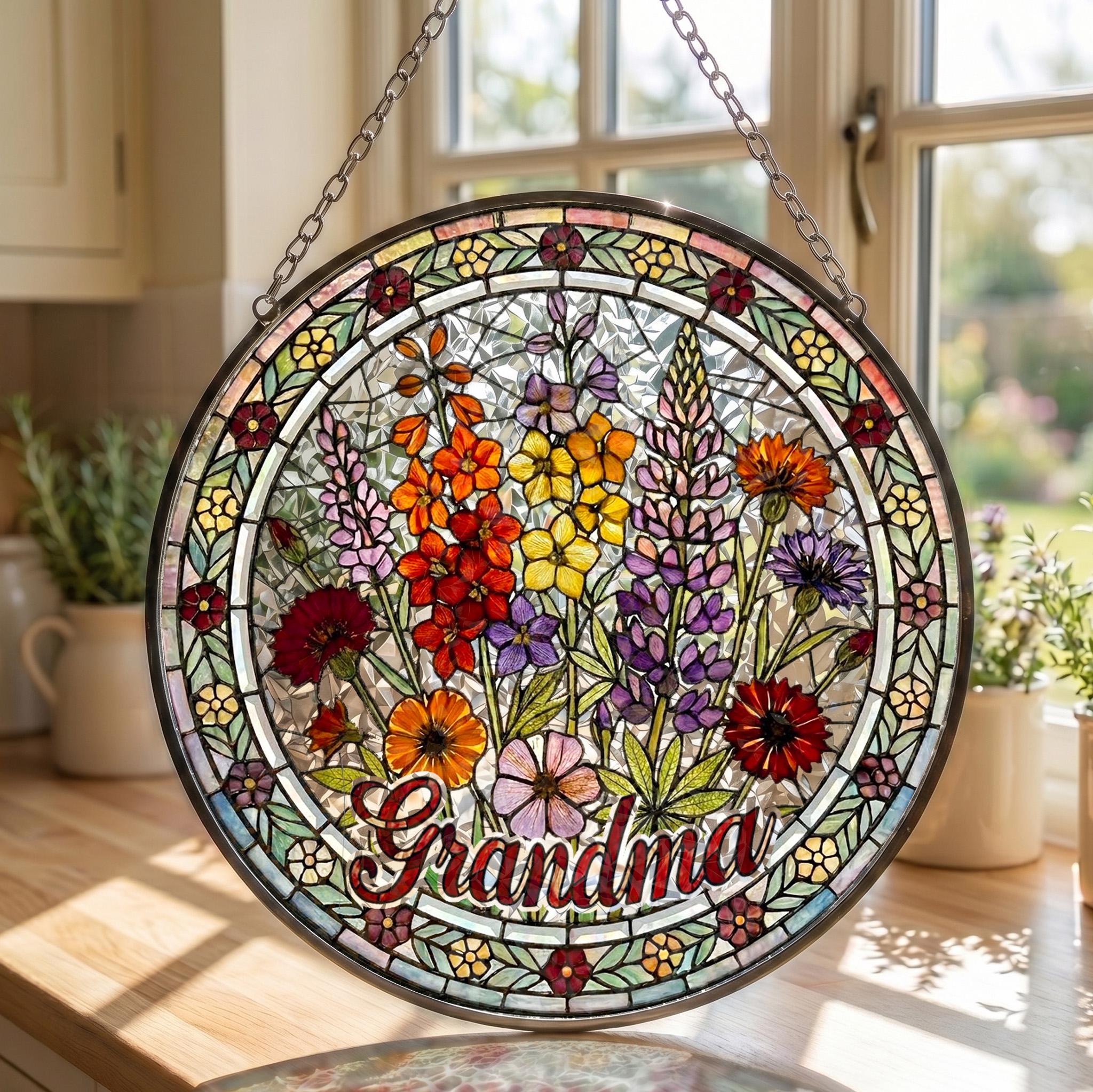 Personalized Grandma Suncatcher Stained Glass Style Window Hanging ...