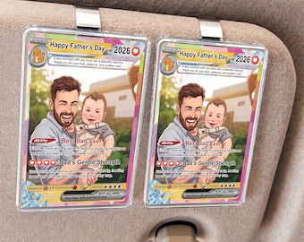 Personalized Father's Day Poke Car Visor, Custom Birthday Photo Art Card, Wedding & Anniversary Photo Car Decor, Gift For Dad, New Dad Gift