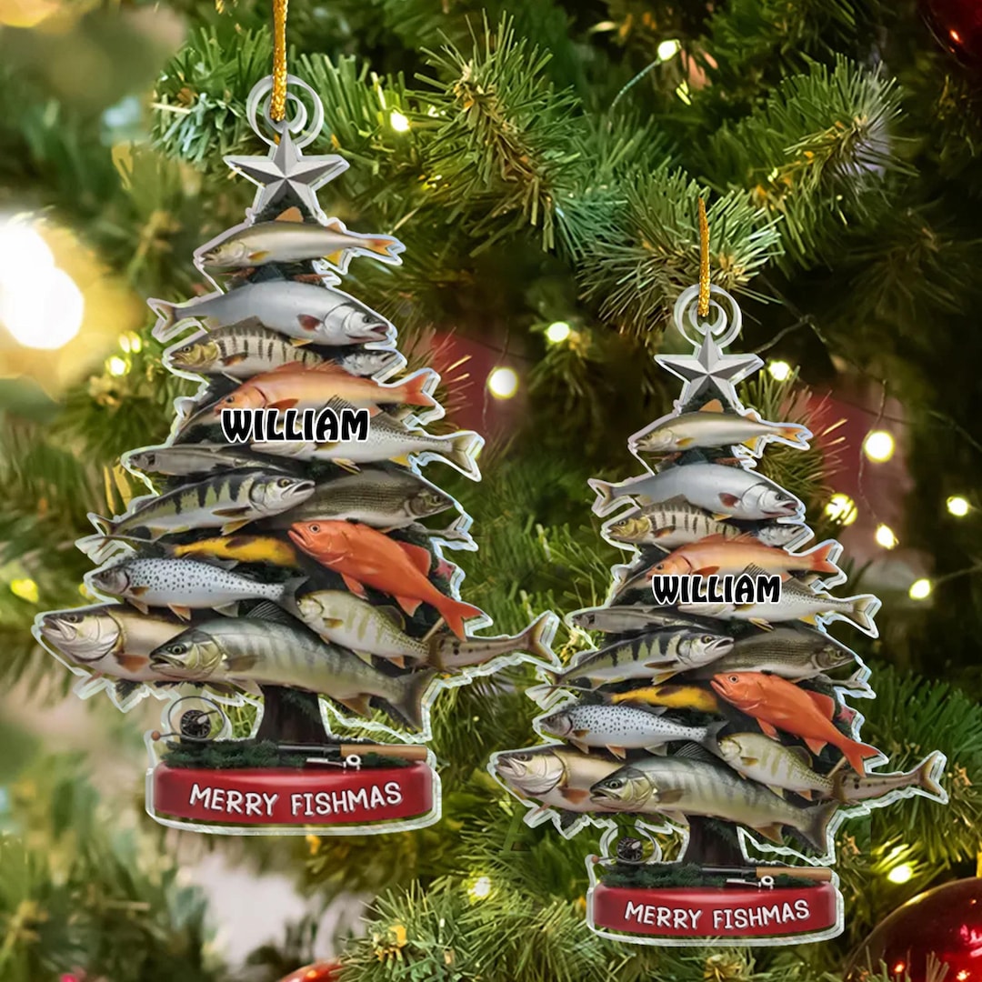 Personalized Merry Fishmas Ornament, Custom Name Fishing Christmas Tree ...