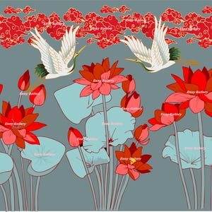 Red Lotus flower Painting Digital download art printable