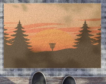 Disc Golf Sunset Doormat – Outdoor Coir Mat, Frisbee Golf Welcome Mat