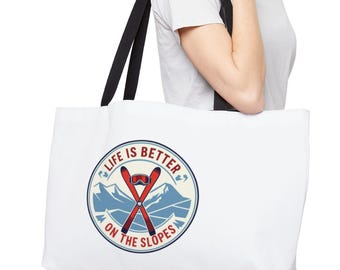 Borsa tote per l'après-ski / Borsa tote per il weekend "La vita è migliore sulle piste" / Borsa da viaggio per lo sci di fondo / Borsa per il lodge sciistico / Borsa tote per lo sci retrò