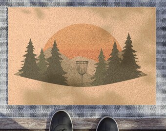 Sunset Forest Disc Golf Basket Doormat | Outdoor Welcome Mat