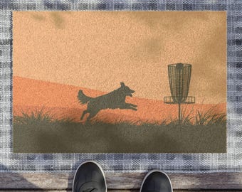Disc Golf Dog Silhouette Doormat | Outdoor Welcome Mat for Disc Golfers