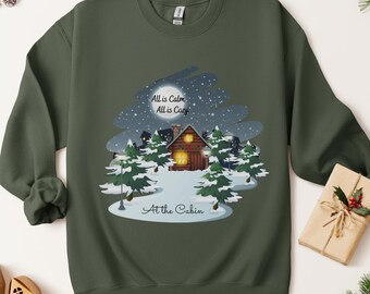 All is Calm All is Cosy at the Cabin-sweater – kersthutsweater, gezellige winterhuttrui, cadeau voor hutliefhebbers, gezellige lodge