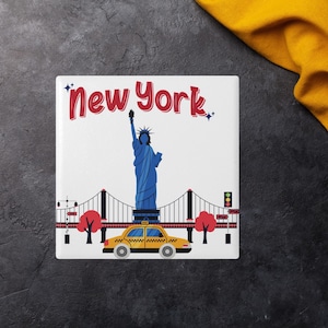 NYC Coaster, Statue of Liberty & Taxi New York Souvenir, New York Travel Keepsake, NYC Pop Art Home Decor, Drink Coaster, New Yorker Gift
