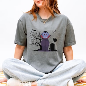 Cartoon Dracula Halloween Shirt, Cute Vampire Graphic Tee, Funny Spooky Costume Top, Gothic Horror Character Shirt
