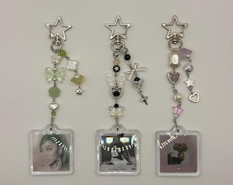 Ariana Grande Inspired Album Keychain / GOLD and SILVER WIRE / double sided / Beaded Y2K Bag Charm, Dangerous Women