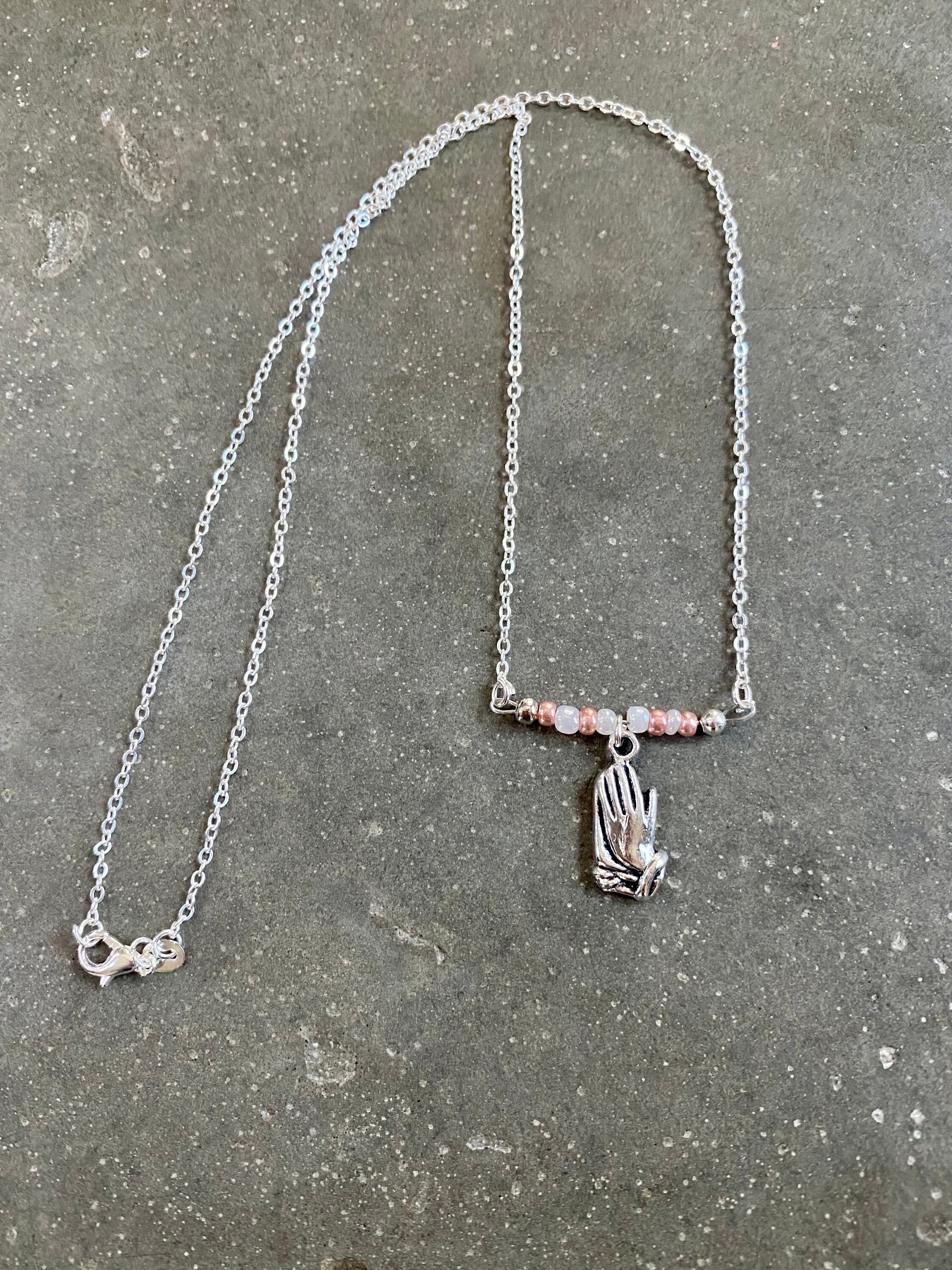 Praying Hands Necklace Religious Necklace Beaded Religious Etsy