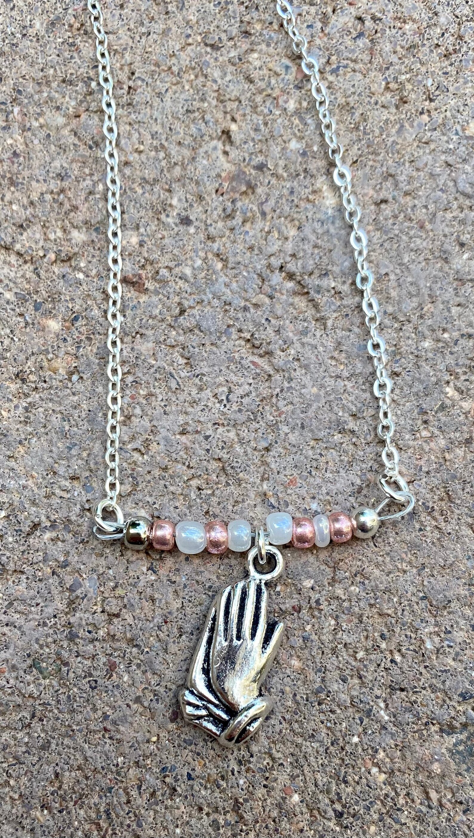 Praying Hands Necklace Religious Necklace Beaded Religious Etsy