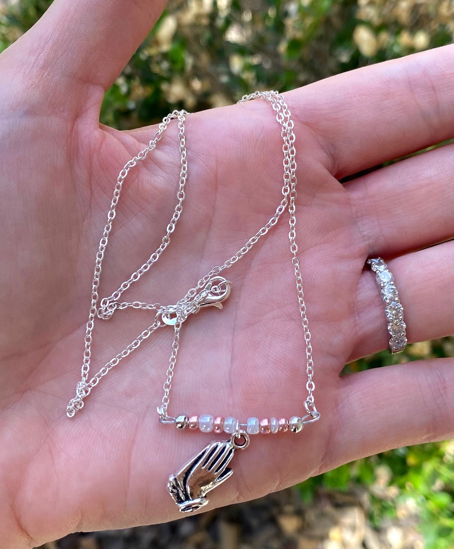 Praying Hands Necklace Religious Necklace Beaded Religious Etsy