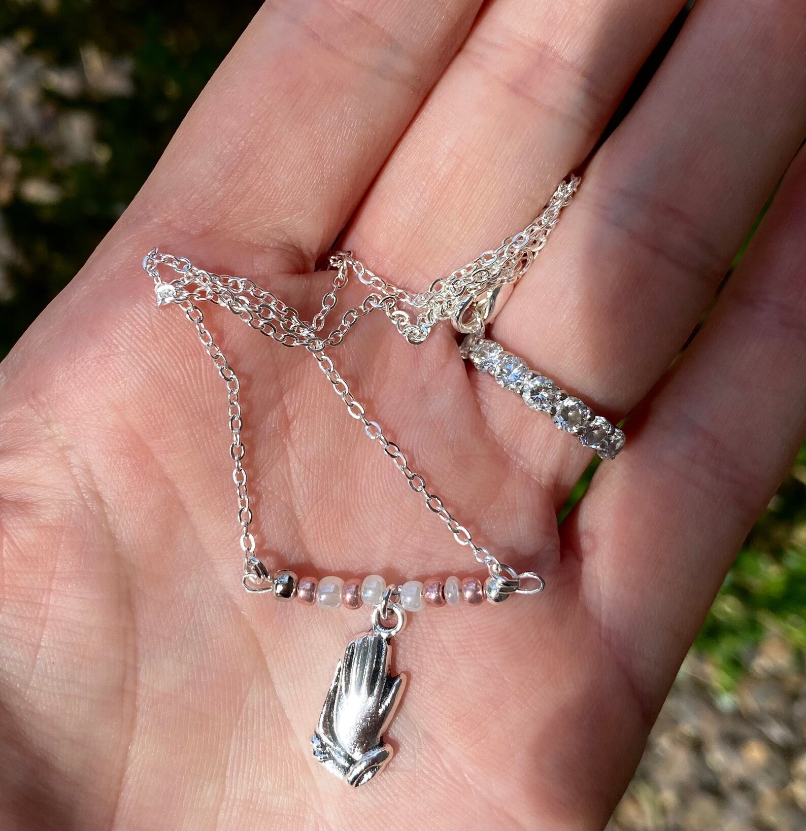 Praying Hands Necklace Religious Necklace Beaded Religious Etsy