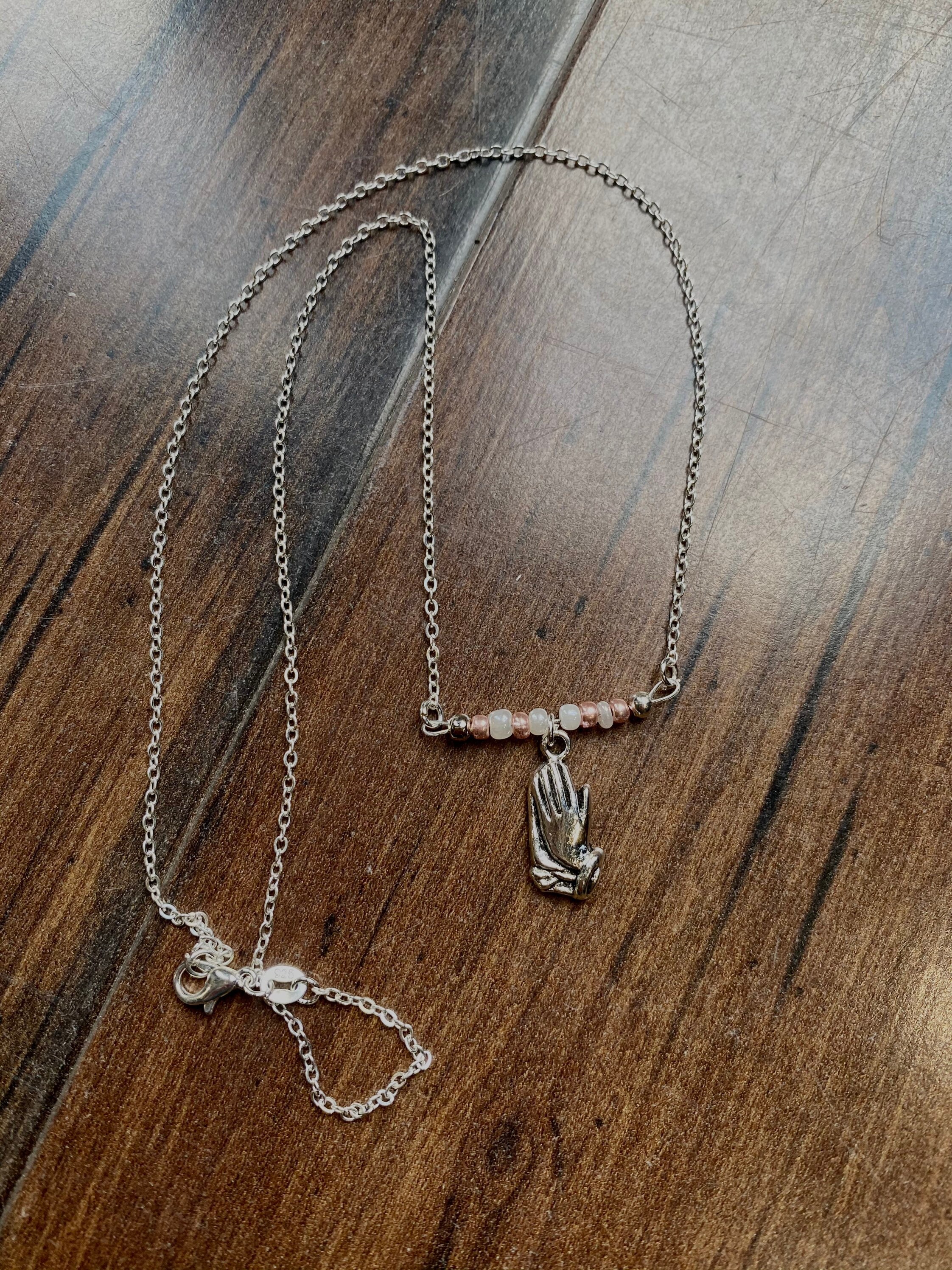Praying Hands Necklace Religious Necklace Beaded Religious Etsy