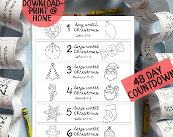 Christmas Paper Chain Printable Kids Countdown Holiday Color Your Own Calendar Paper Chain Christmas Coloring Bible Verse
