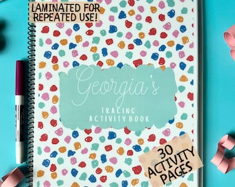 Custom Dry Erase Kids Activity Book Personalized Tracing Book Preschool Handwriting Letter Practice Montessori Busy Book Toddler Workbook