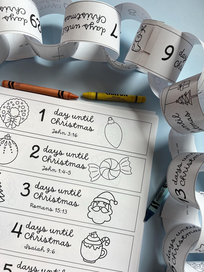 Christmas Paper Chain Printable Kids Countdown Holiday Color Your Own ...
