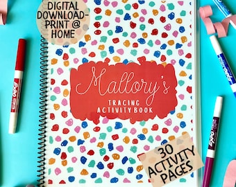 Tracing Activity Book Personalized Red Custom Kids Trace Preschool Learning Writing Book Gift for Kids Montessori Busy Book Name Practice
