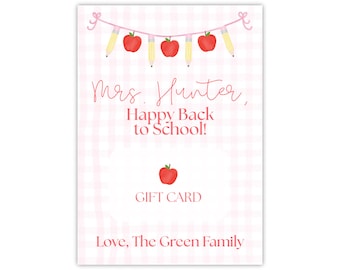 Terug naar school leraar aangepaste cadeaukaarthouder Afdrukbaar cadeaukaartje Leraar eerste schooldag cadeaukaartje Afdrukbaar cadeaukaartje voor leraren