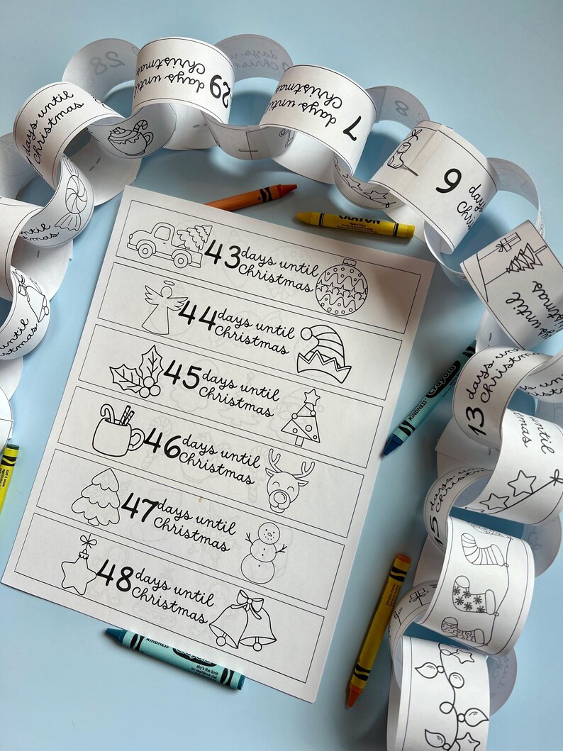 Christmas Paper Chain Printable Kids Countdown Holiday Color Your Own ...