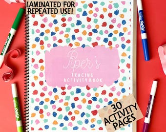 Custom Kids Name Laminated School Activity Book Personalized Tracing Book Preschool Writing Letter Practice Book Back to School Workbook