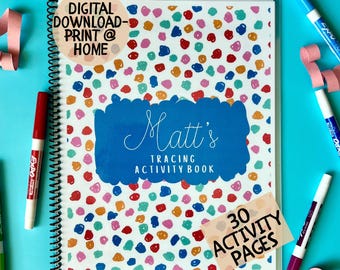 Personalized Tracing Activity Book Blue Custom Kids Trace Preschool Learning Writing Book Gift for Kids Montessori Busy Book Name Practice