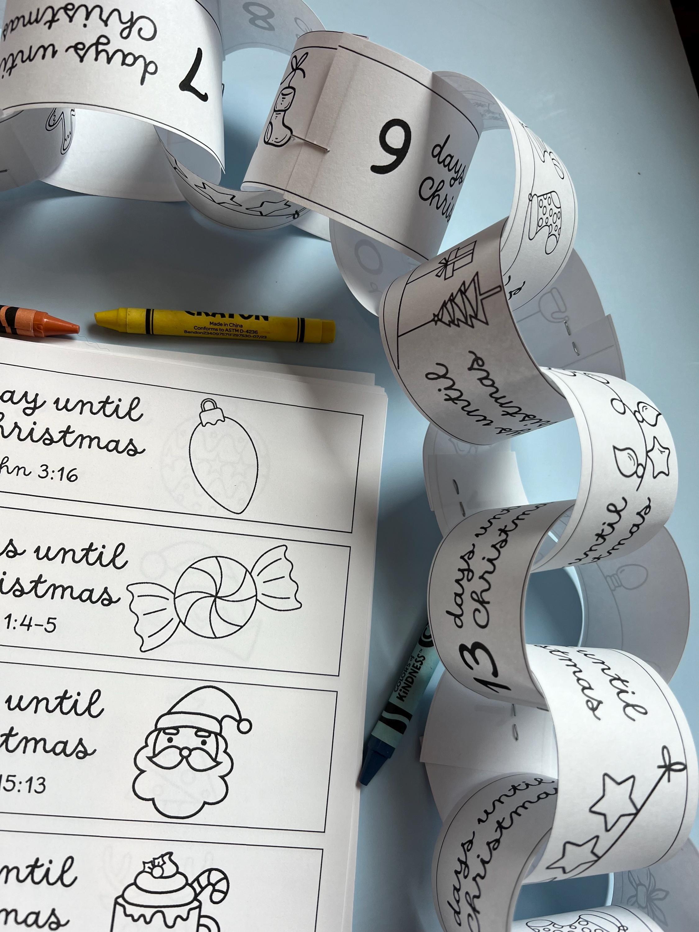 Christmas Paper Chain Printable Kids Countdown Holiday Color Your Own ...