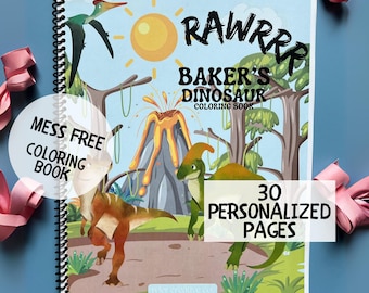 MESS FREE Personalized Coloring Book Custom Dinosaur Kids Activity Book Toddler Gift Idea Preschool Learning Custom Coloring Book
