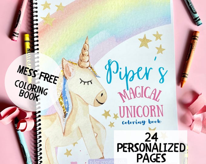 MESS FREE Personalized Coloring Book Custom Magical Unicorn Birthday Gift Idea Kids Activity Book Toddler Preschool Learning Book Kids