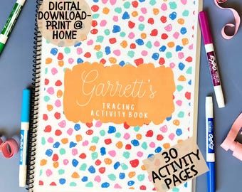 Personalized Tracing Activity Book Orange Custom Kids Trace Preschool Learning Writing Book Gift for Kids Montessori Busy Book Name Practice