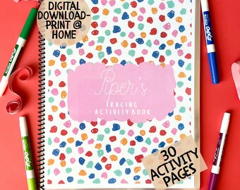 Personalized Tracing Activity Book Pink Custom Kids Trace Preschool Learning Writing Book Gift for Kids Montessori Busy Book Name Practice