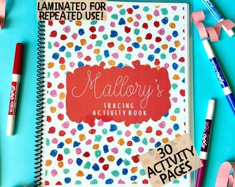 Personalized Tracing Book Customized Pre-K Writing Practice Book Activity Book Dry Erase Homeschool Materials Kindergarten Name Workbook