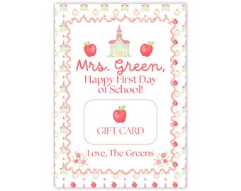 Terug naar school leraar aangepaste cadeaukaarthouder Afdrukbaar cadeaukaartje Leraar eerste schooldag cadeaukaartje Afdrukbaar cadeaukaartje voor leraren