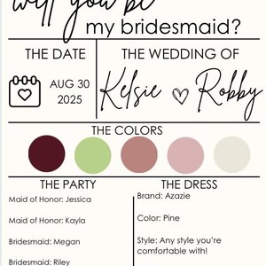 Wedding, Bridesmaid/Maid of honor proposal template EDITABLE