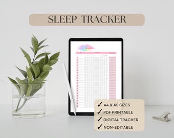 Monitor snu do druku, Miesięczny dziennik snu, Monitor nawyków, Dziennik jakości snu, Planer zdrowia i dobrego samopoczucia w formacie PDF, Cyfrowy monitor snu, Goodnotes