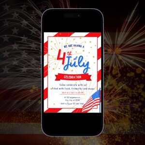 4th of July Party Invitation Editable, July Four Digital Invite, Red White Blue Patriotic Party, Independence Day Party eVite Canva template